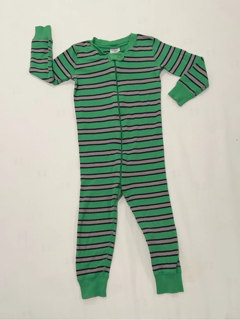 Hanna Andersson Green, Navy, & Gray Striped Sleeper PJs